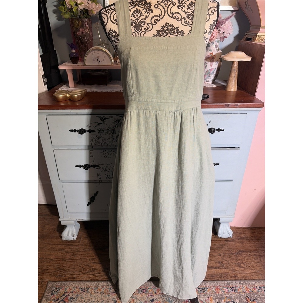 Francesca Bettini Long Linen Tank Dress With Pockets Sz Large. Made In Italy.
